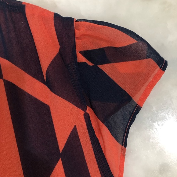 MNG by Mango Geometric Navy/Coral Cap sleeve Key hole Front Sheath Dress Small - Picture 10 of 16